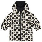 Younger Boys White & Black Ikonik Karl Reversible Puffer Jacket, 1, hi-res