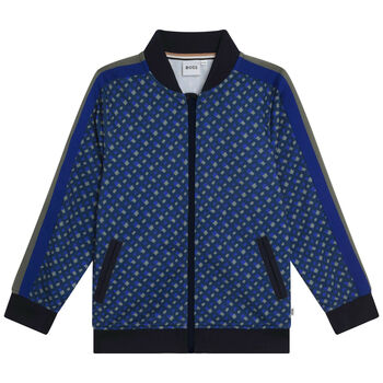 Boys Blue Monogram Logo Zip-Up Top