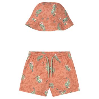 Younger Boys Orange Swim Shorts & Reversible Hat Set