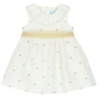 Younger Girls Ivory & Gold Spot Dress, 1, hi-res