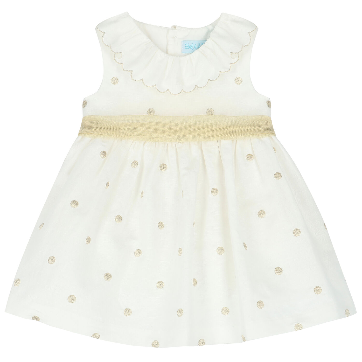 Younger Girls Ivory & Gold Spot Dress, 1, hi-res image number null
