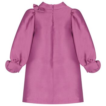 Girls Pink Flowers Satin Dress