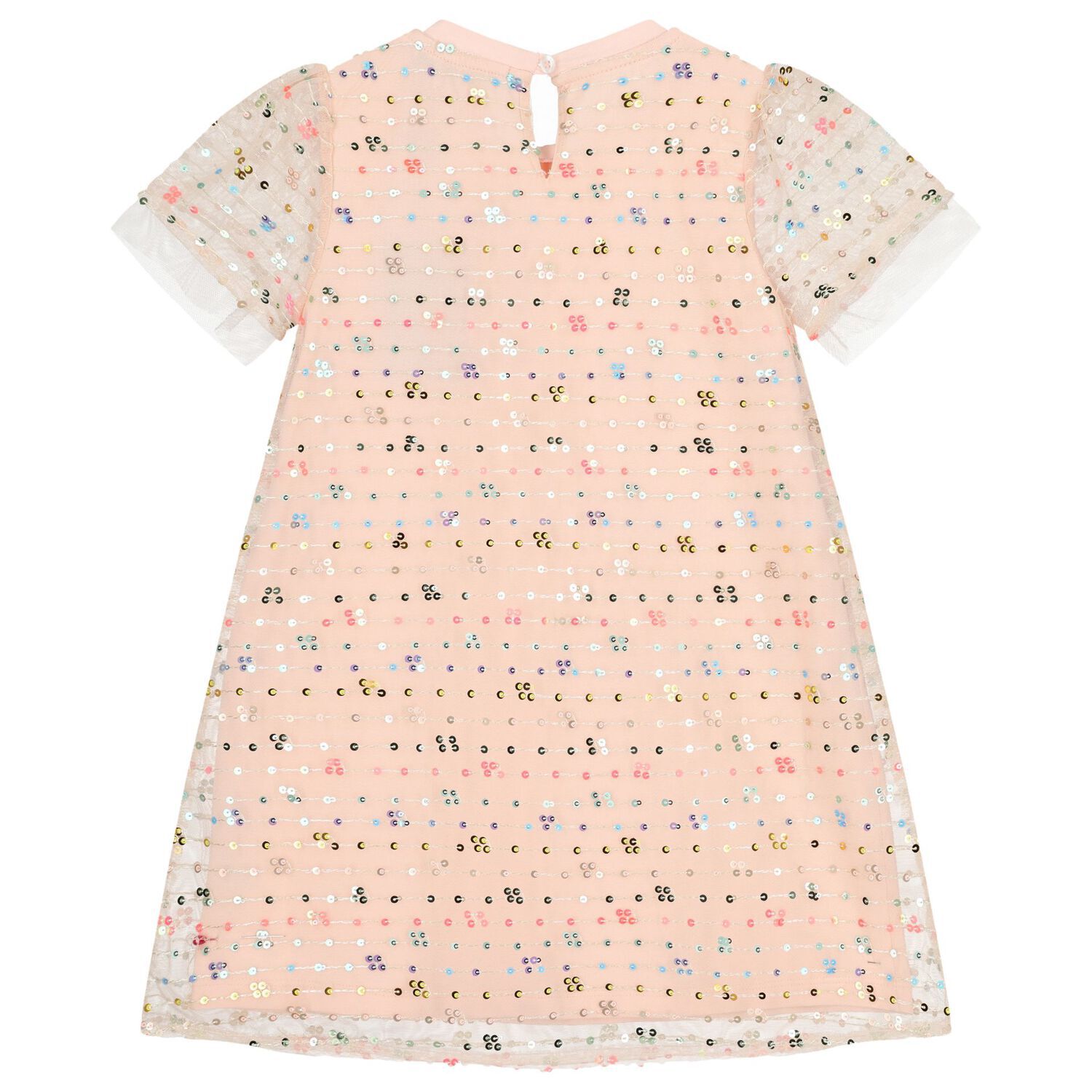 فستان بنات مزين بالترتر بالشعار باللون الوردي , 2, hi-res