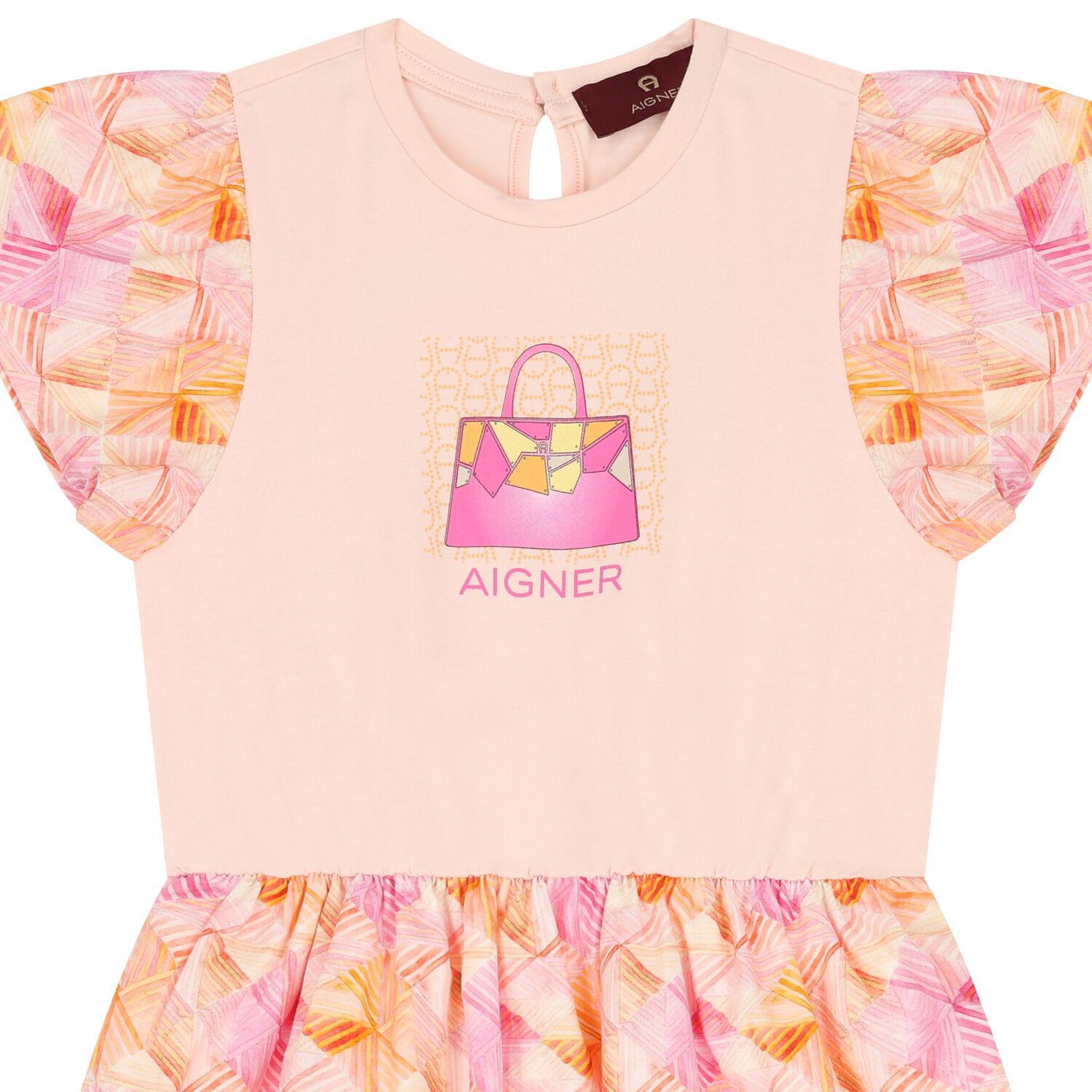 فستان بنات  بطبعة حقيبة باللون الوردي, 1, hi-res