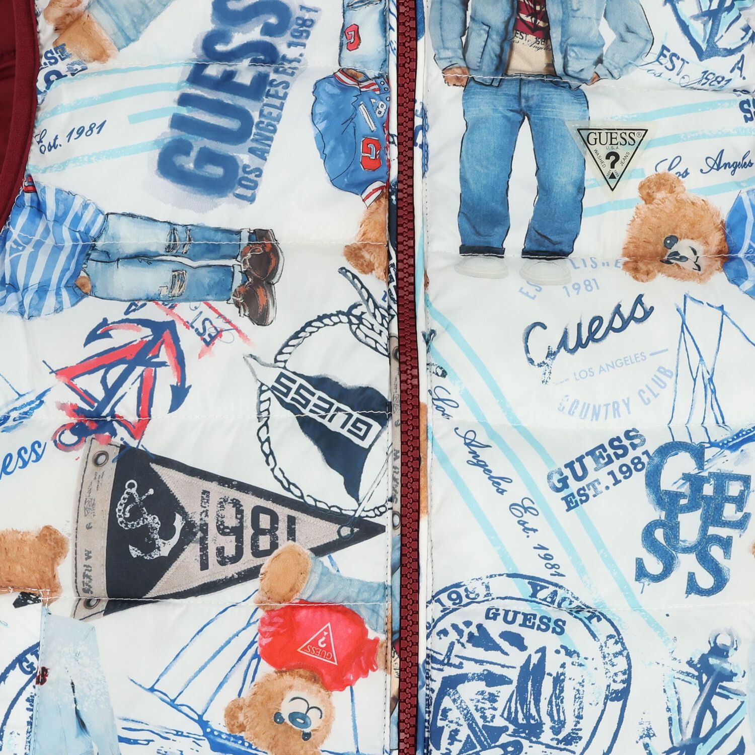 Boys White, Blue & Burgundy Reversible Gilet, 1, hi-res