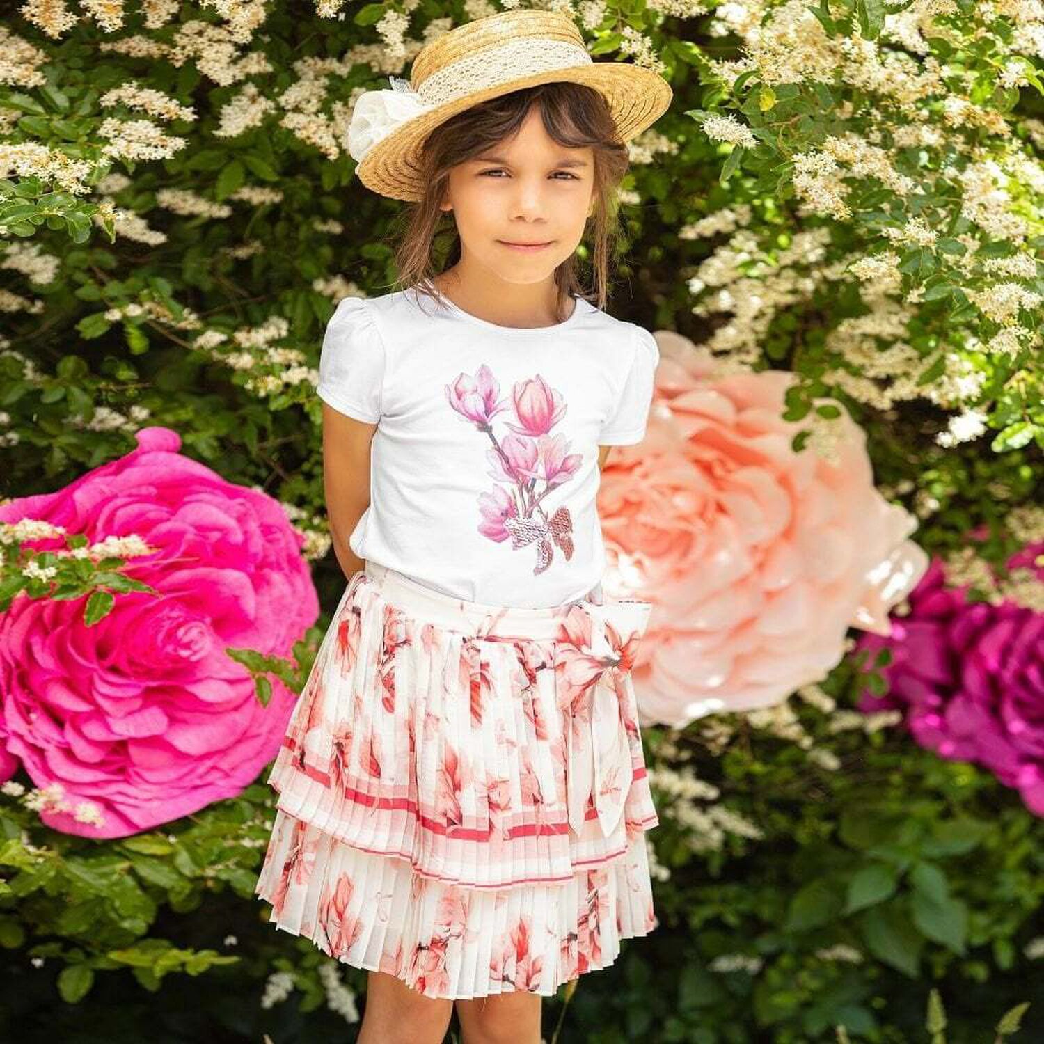 تنورة شيفون بناتي باللون الابيض الوردي, 1, hi-res image number null