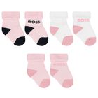 Baby Girls Pink, White & Black Logo Socks ( 3-Pack ), 1, hi-res