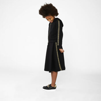 Girls Black Logo Zip Up Top