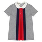 Younger Girls Grey Web Stripe Dress, 1, hi-res