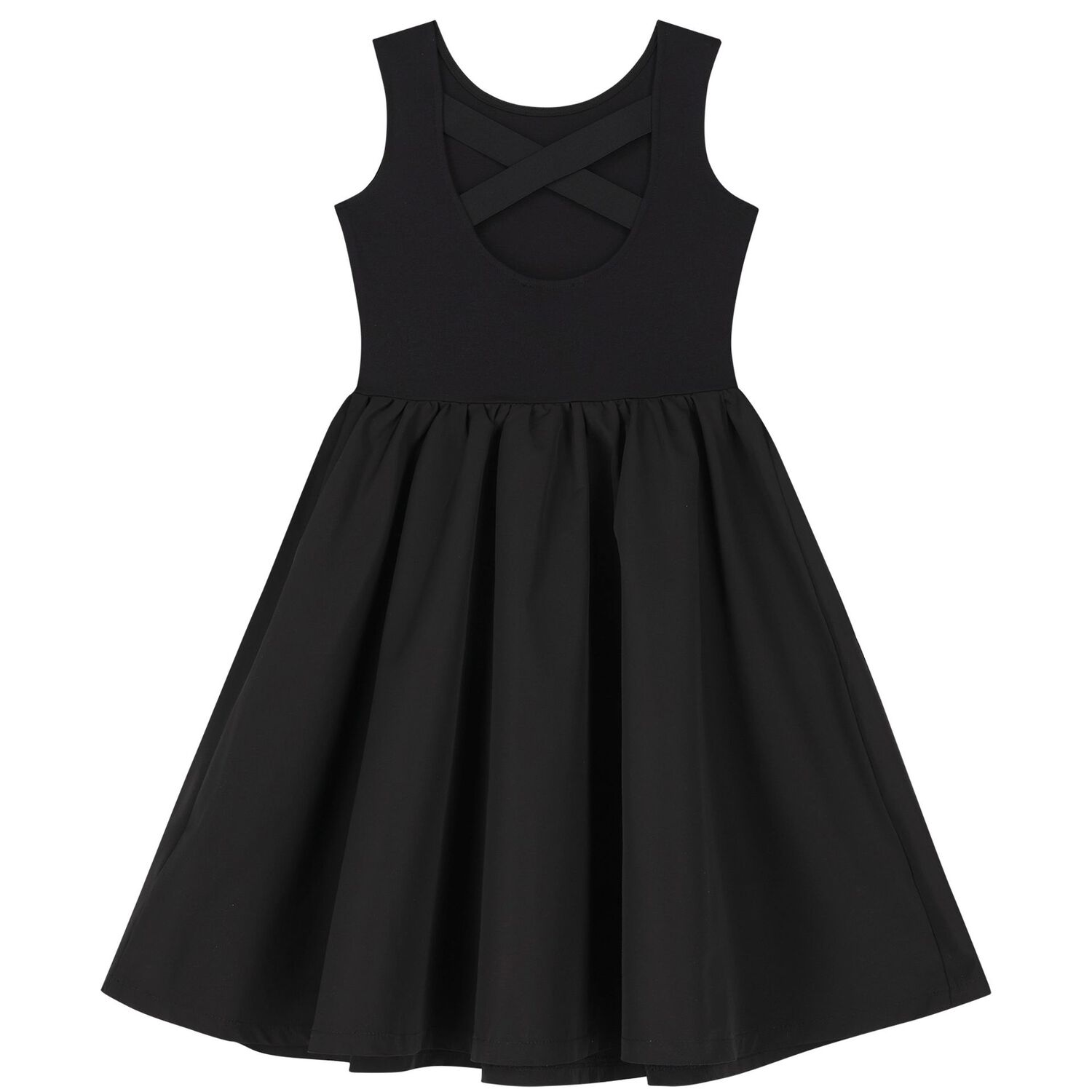 Girls Black Flared Jersey Dress, 1, hi-res