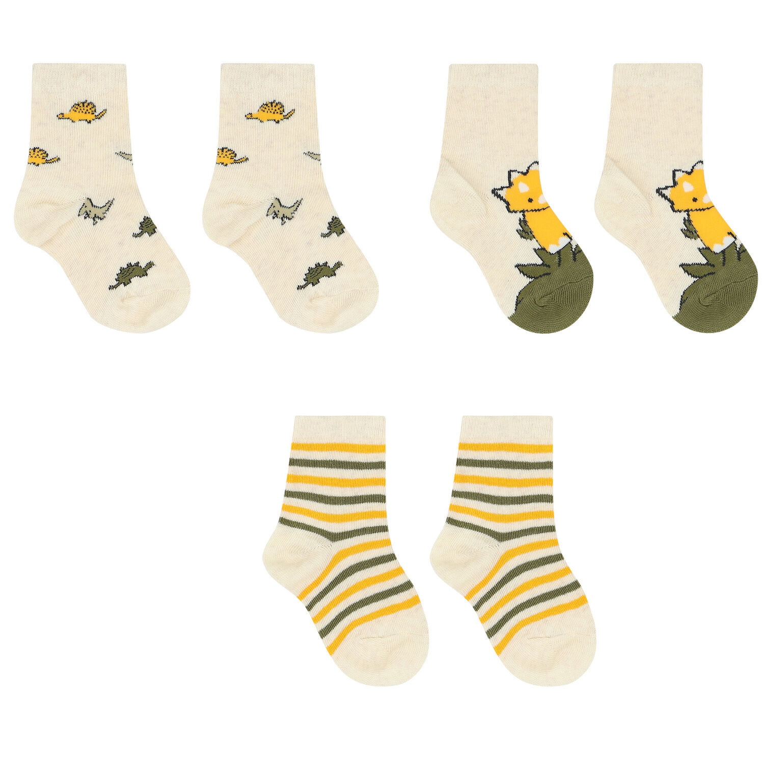 Younger Boys Ivory DInosaur Socks (3 Pack), 1, hi-res image number null