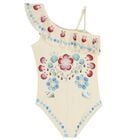 Girls Beige Shell Ruffled Swimsuit, 1, hi-res