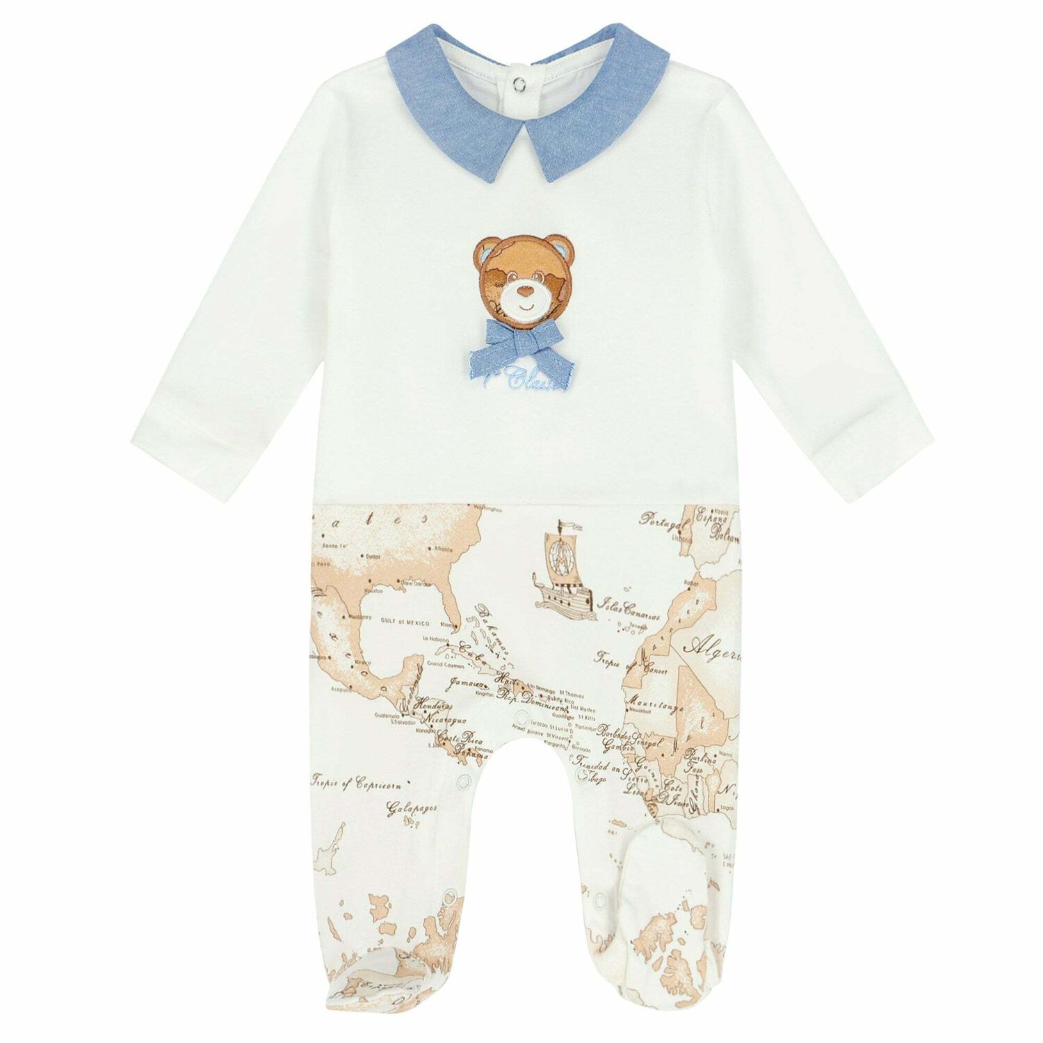 Baby Boys White & Beige Geo Map Babygrow, 3, hi-res