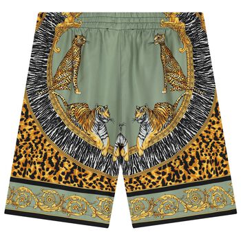 Boys Green, Yellow & Black Tiger Barocco Shorts