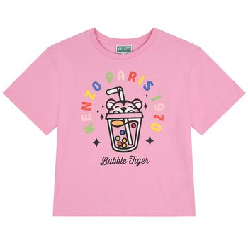 Girls Pink Bubble Tiger T-Shirt