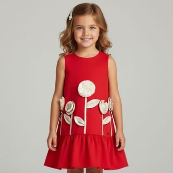 Girls Red Flower Dress