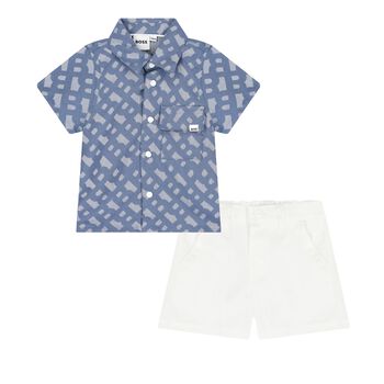 Baby Boys Blue & White Logo Shorts Set