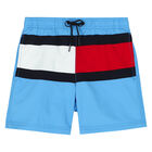 Boys Blue Logo Swim Shorts, 4, hi-res