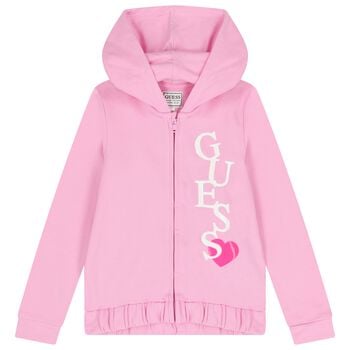 Girls Pink Logo Hooded Zip Up Top