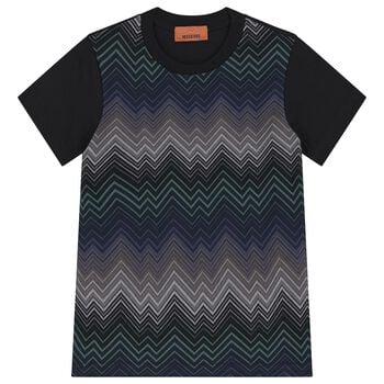 Boys Black Zig Zag Logo T-Shirt