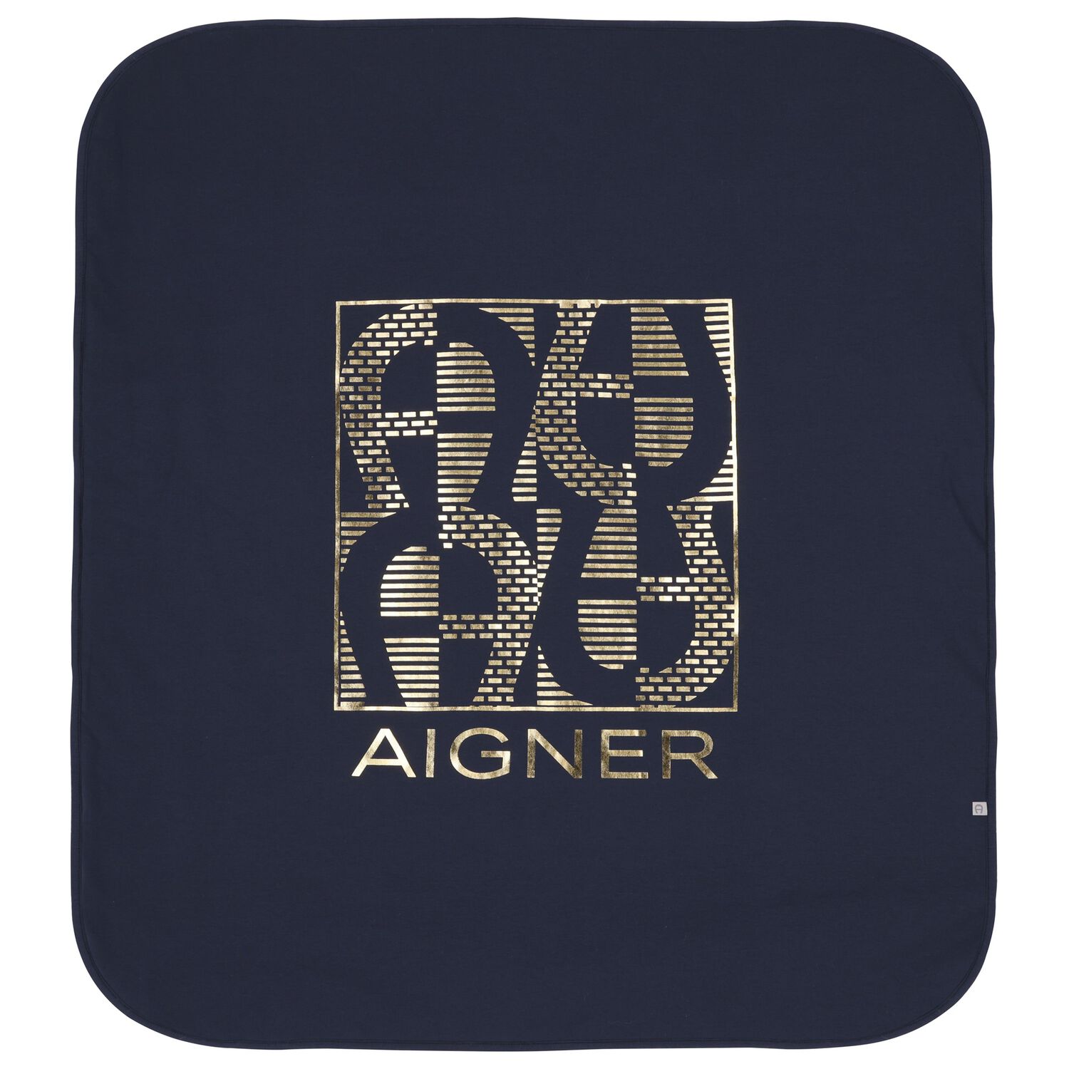 Baby Boys Navy Blue & Gold Logo Blanket, 3, hi-res