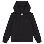Black Logo Hooded Zip Up Top, 1, hi-res