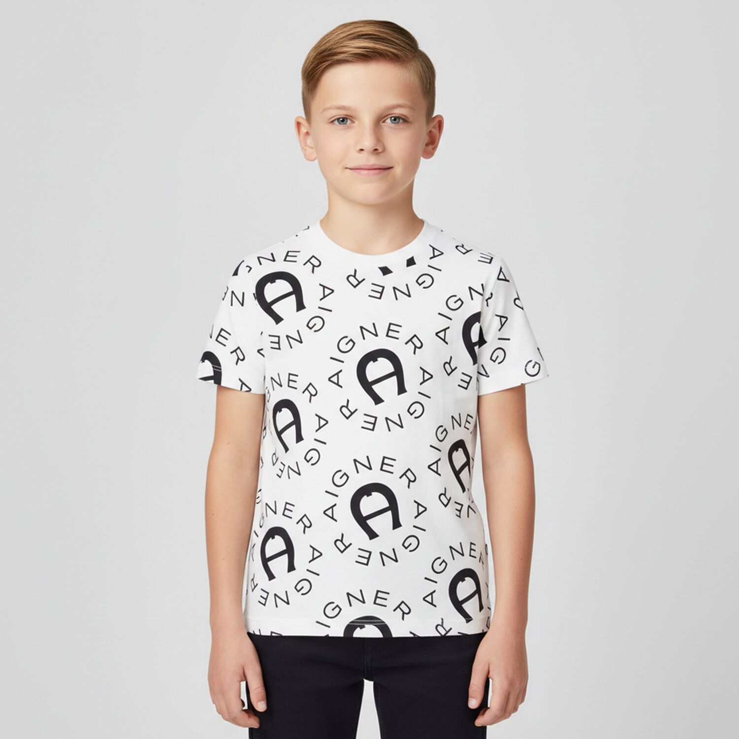 تيشيرت أولاد بالشعار باللون الأبيض والكحلي, 1, hi-res image number null