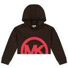 Girls Brown Logo Hooded Top, 1, hi-res
