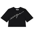 تيشيرت بنات بالشعار باللون الأسود, 2, hi-res