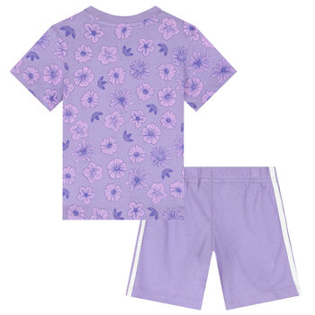 Girls Purple Trefoil Logo Shorts Set