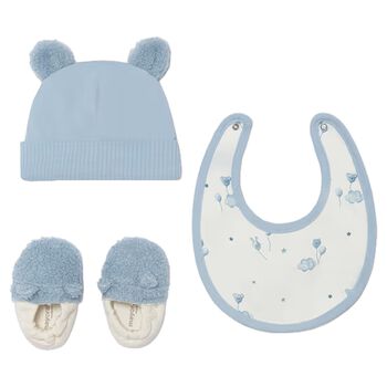 Baby Boys Blue & White Teddy Bear Gift Set