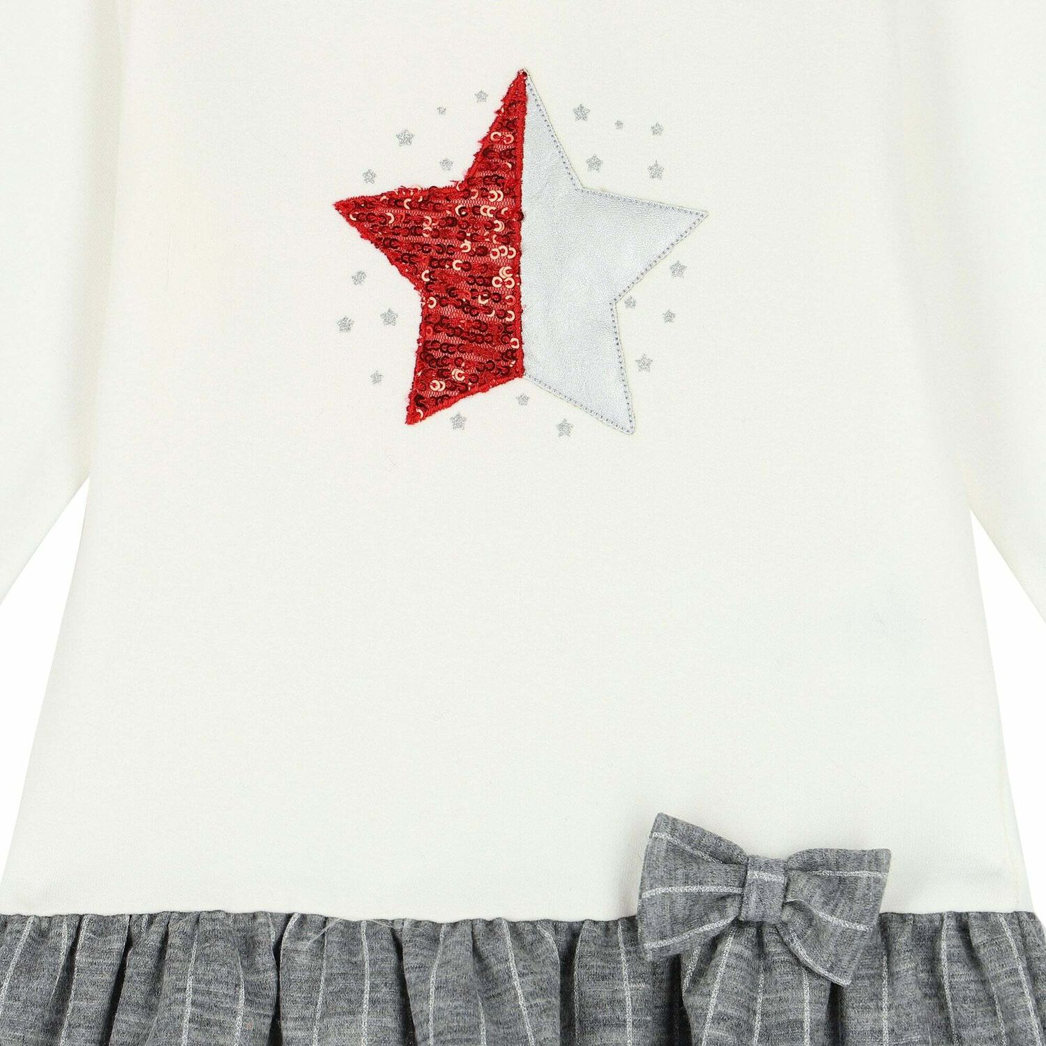 Younger Girls Ivory & Silver Dress, 1, hi-res