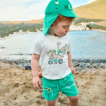 Younger Boys Aqua Dinosaur Swim Shorts Set