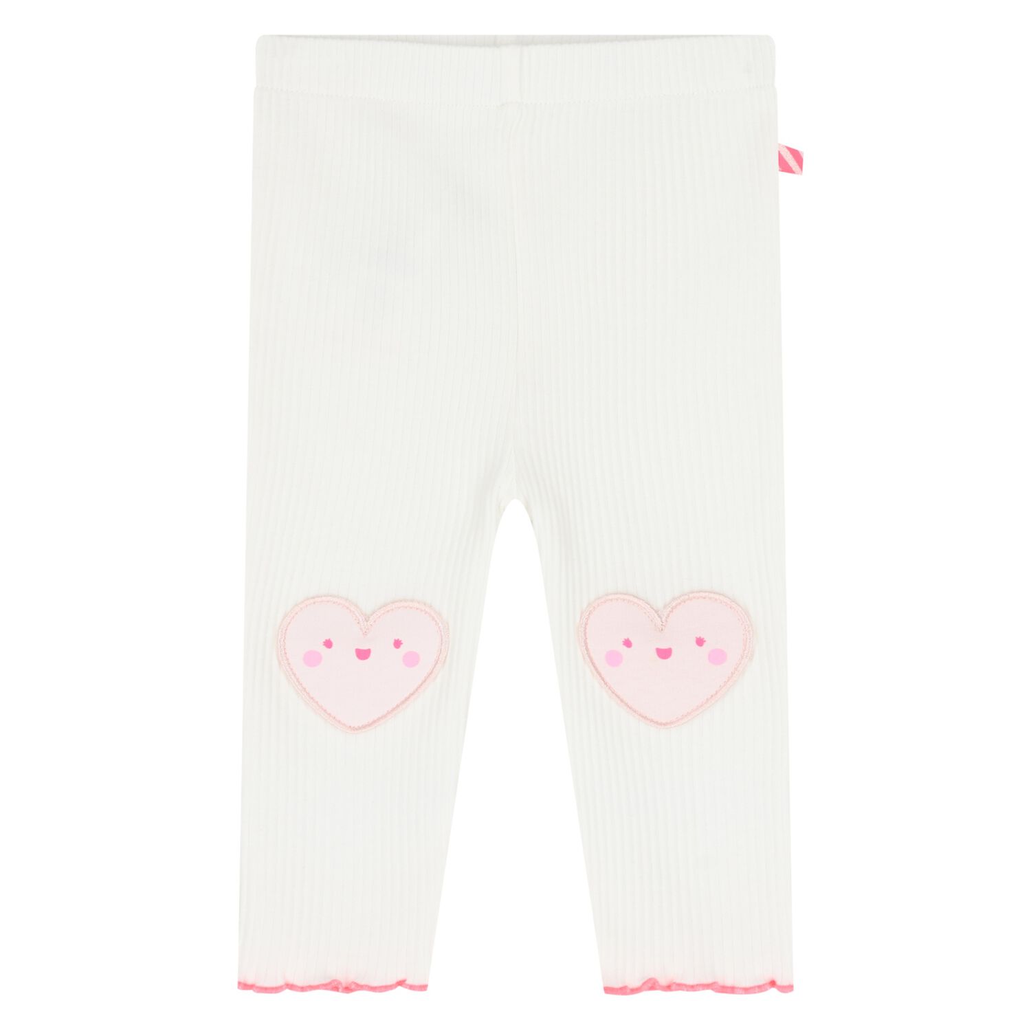 Younger Girls White & Pink Heart Leggings , 1, hi-res