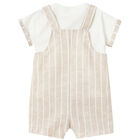 Baby Boys White & Beige Dungaree Set, 1, hi-res