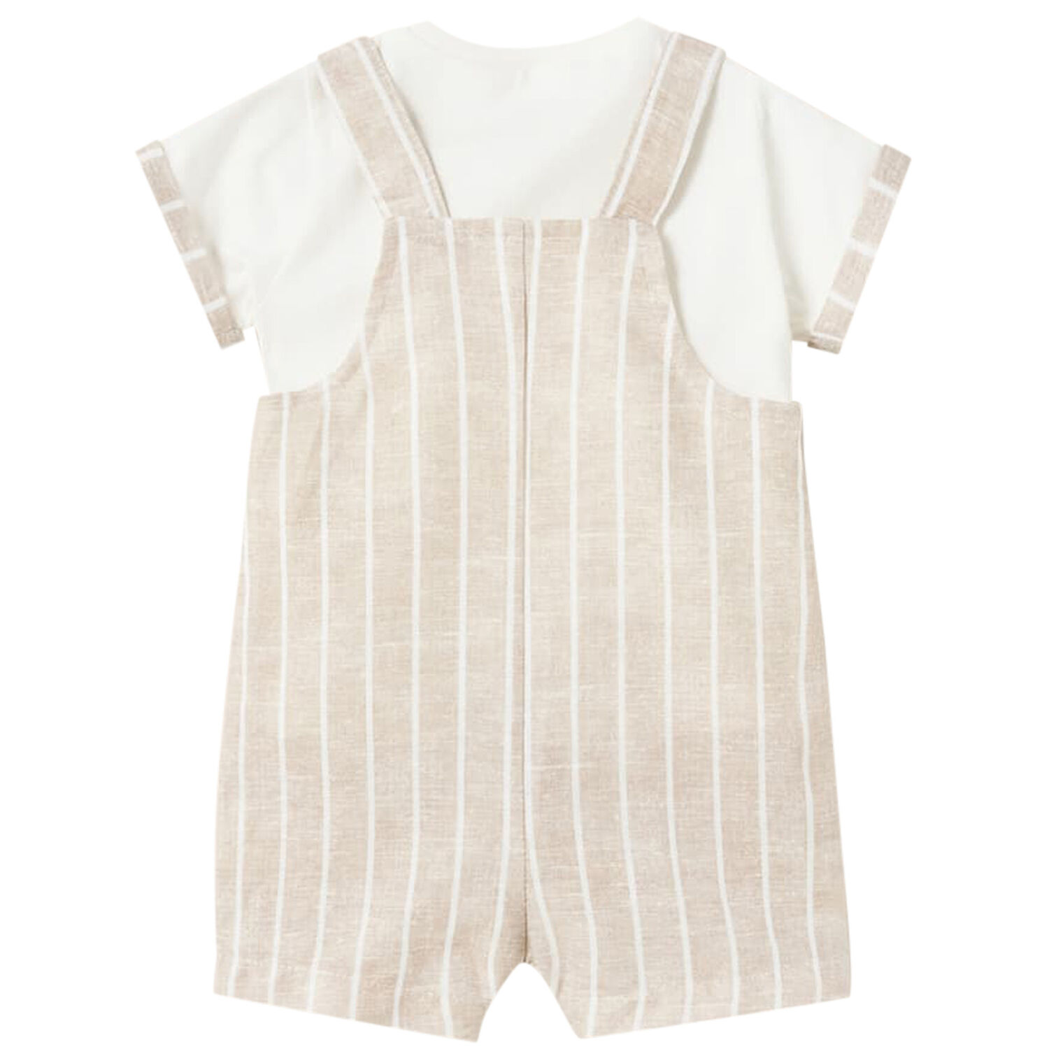 Baby Boys White & Beige Dungaree Set, 1, hi-res