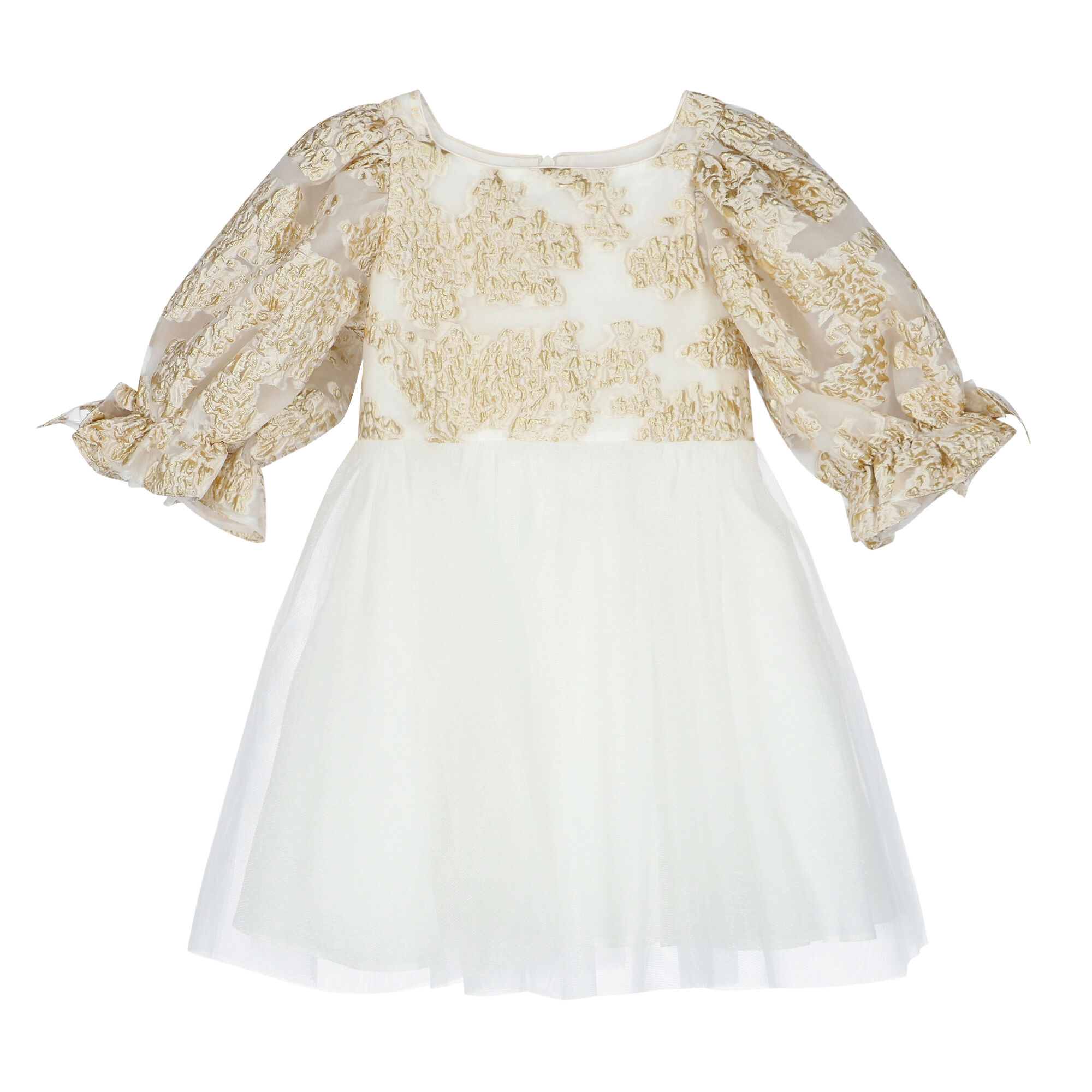 David Charles Girls White Gold Organza Dress Junior Couture UAE