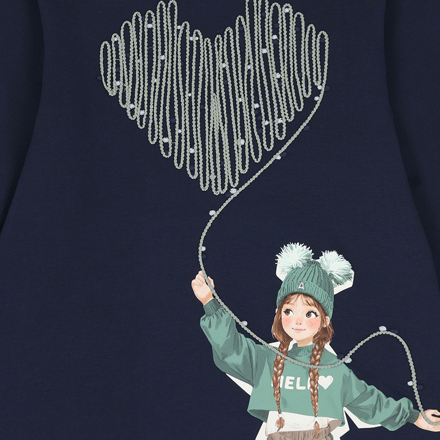Girls Navy Blue Heart Dress, 2, hi-res