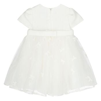 Younger Girls White Bow Tulle Dress