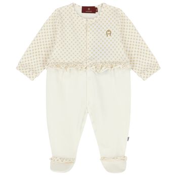 Baby Girls Ivory Logo Babygrow