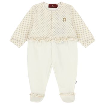 Baby Girls Ivory Logo Babygrow