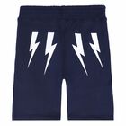 Boys Navy Blue Thunderbolt Bermuda Fleece Shorts, 1, hi-res