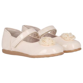 Younger Girls Beige Flower Shoes 