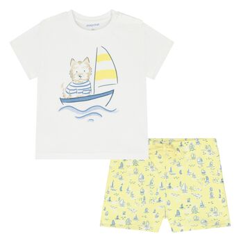 Younger Boys White & Yellow Swim Shorts Set