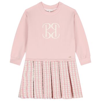 Girls Pink Tweed Sweatshirt Dress