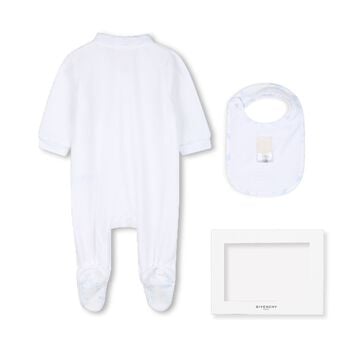 Baby Boys White & Blue Toile de Jouy Babygrow Gift Set