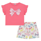Girls Pink & White Shorts & T-Shirt Set, 2, hi-res