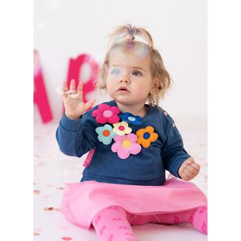 Girls Blue & Pink Flower Skirt Set