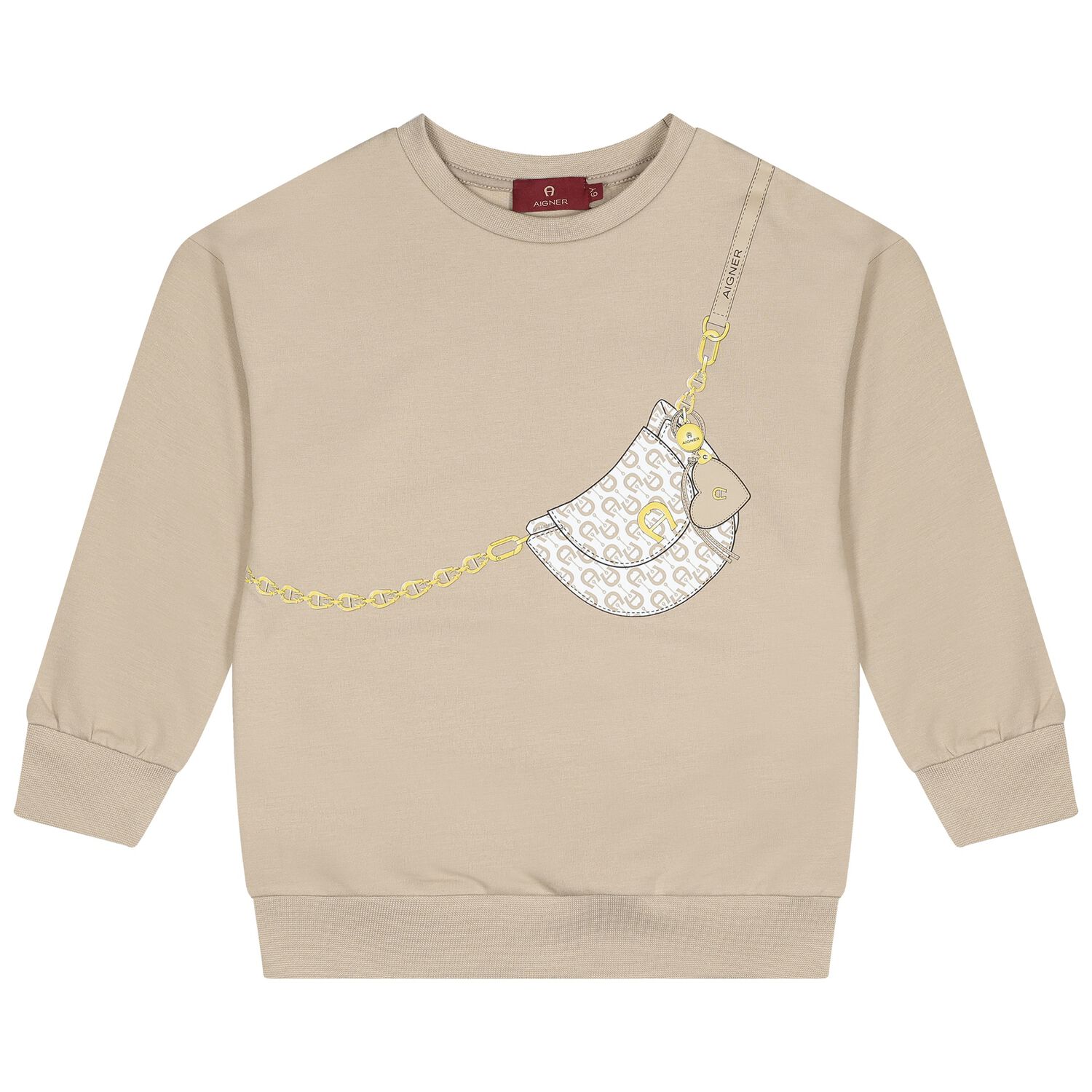 Girls Beige Bag Logo Sweatshirt, 2, hi-res