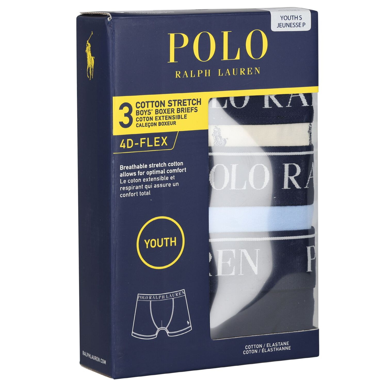 Boy Ivory, Blue  & Navy Blue Logo Boxer Shorts ( 3-Pack ), 2, hi-res